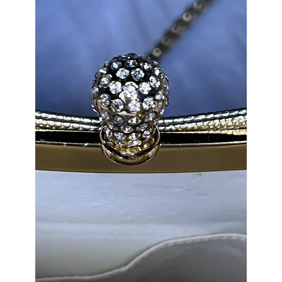 Gold Crossbody Small Evening Bag Rhinestone Closure Chain Strap - Picture 8 of 9